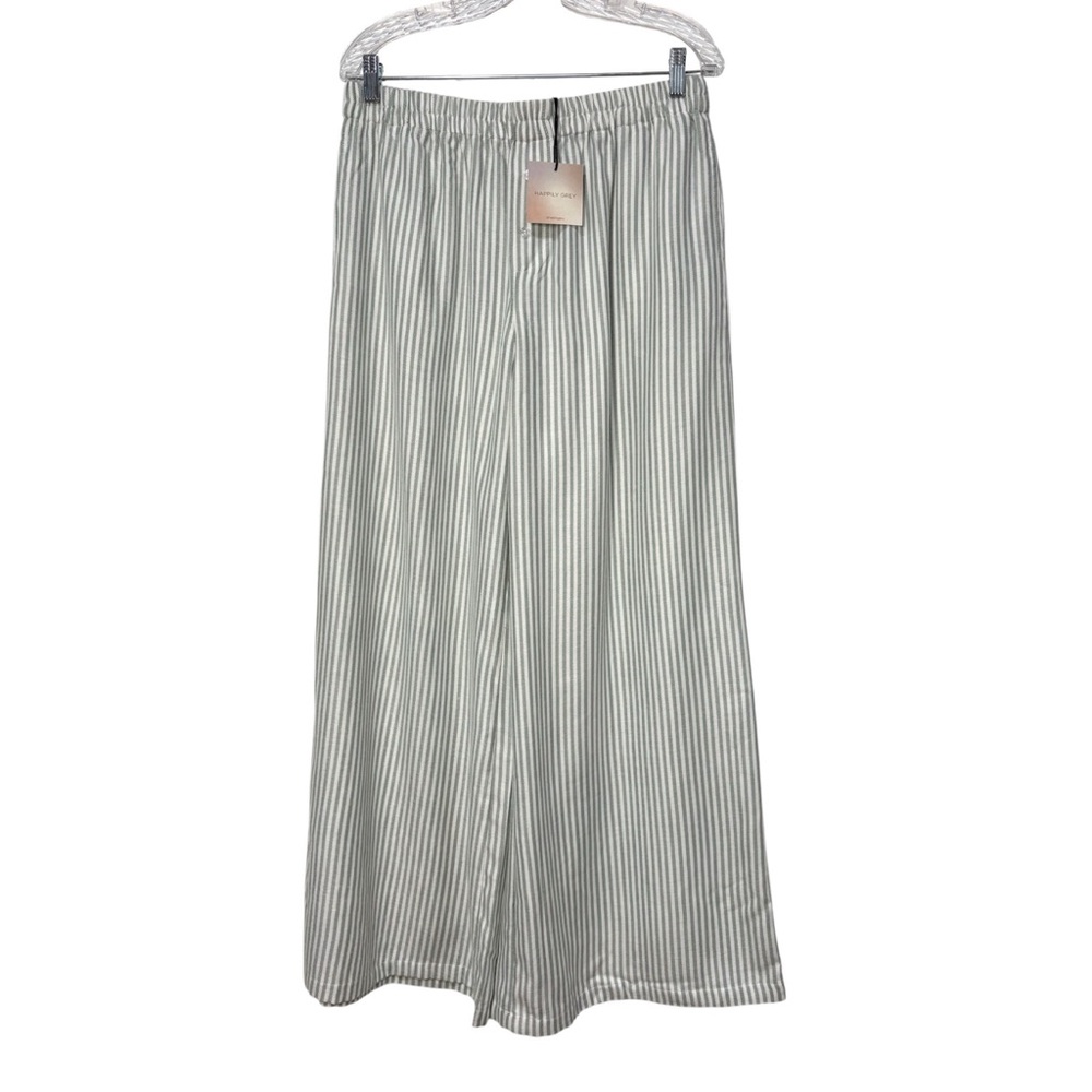 NWT Happily Grey Striped Women's XL Pajama Sleep Lounge Pants Bottoms Green
